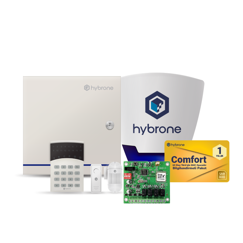 Hybrone Kablosuz Network Alarm Seti ve Comfort Temel Abonelik Paketi