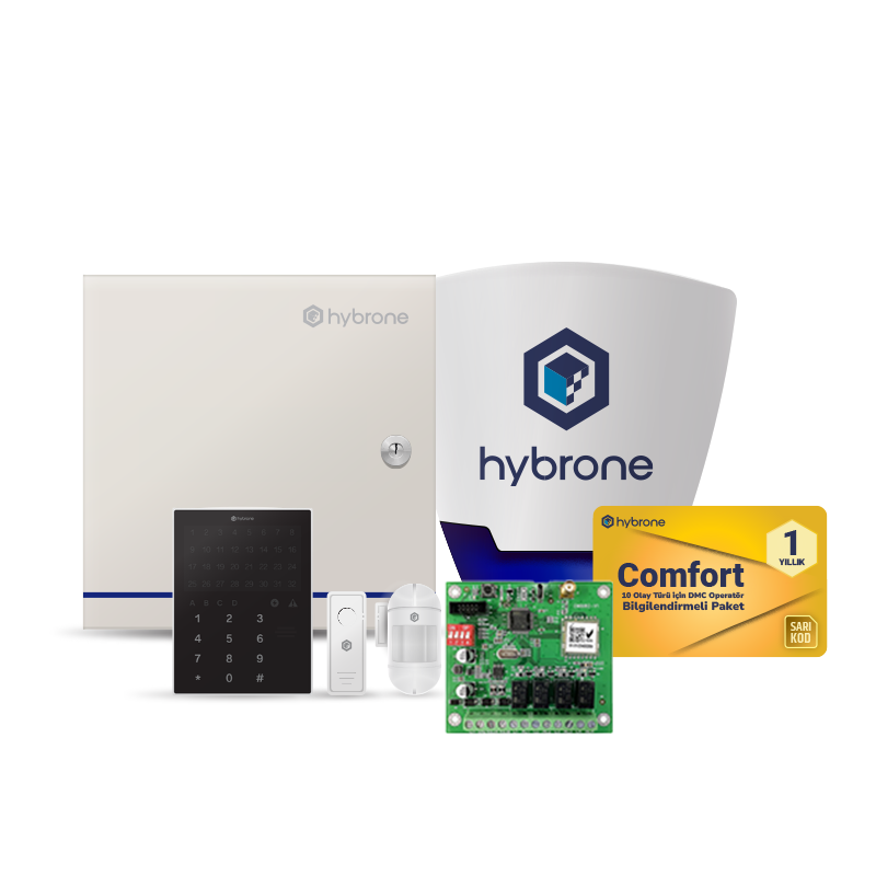 Hybrone Kablosuz 4G Akıllı Hırsız Alarm Seti ve Comfort Temel Abonelik Paketi